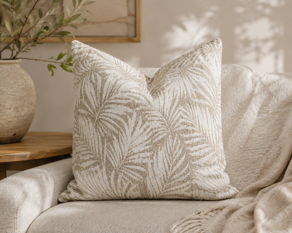 Two-Tone Beige&Palm Textured Scatter Cushion (Hertex) 60x60cm